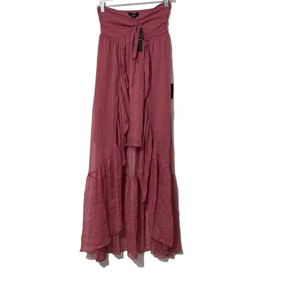 NWT Lulus Airy Aura Rusty Rose Strapless Ruffled High-Low Dress Size XS - Picture 3 of 13
